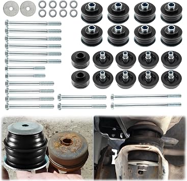 KF04058BK Body Mount Bushing Kit Compatible with Ford F250 F350 1999-2007 Super Duty 2WD/4WD, Body Mounts with Steel Sleeves & Hardware - Improve Bumpy Ride