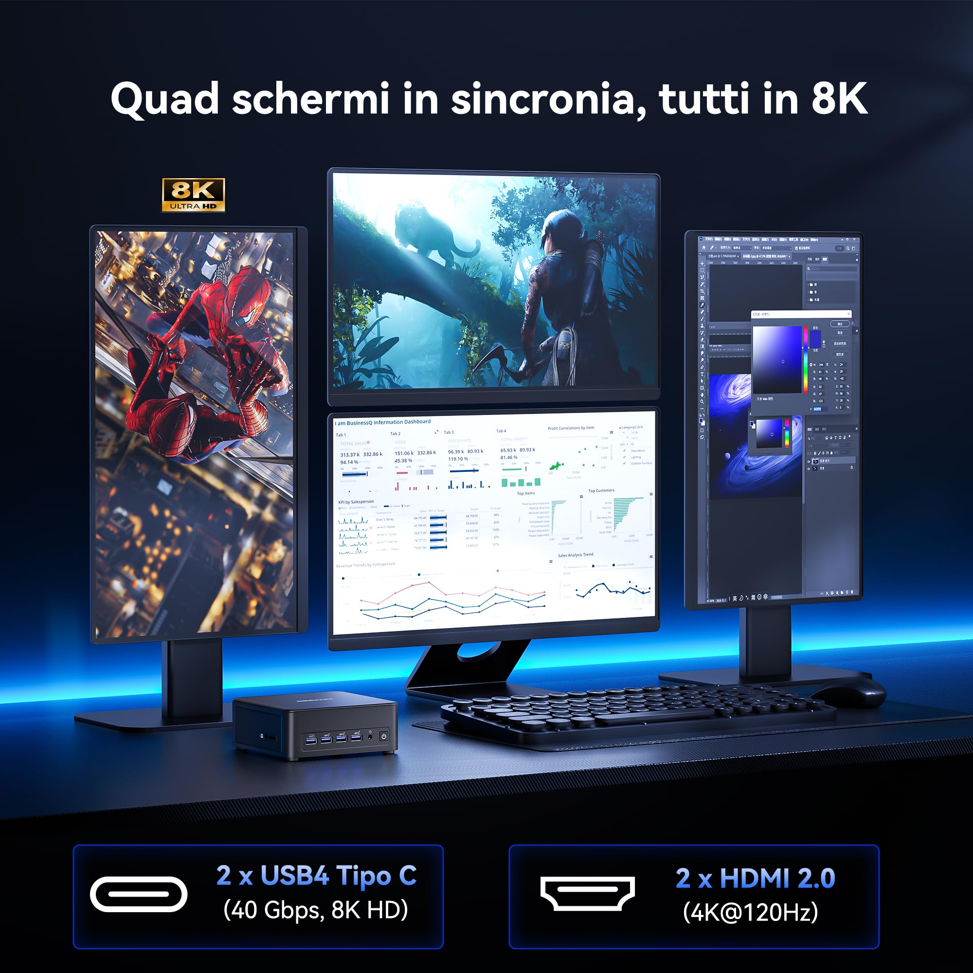 GEEKOM IT13 MAX AI Mini PC con Intel Ultra 9 185H (TDP 65W) | Ideale per Programmazione/Attività varie | 24GB LPDDR5 e 500GB SSD PCIe 4.0 | Quad Display 8K, WiFi 7, Doppia LAN 2.5G