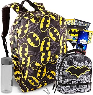 Fast Forward Batman Backpack with Lunch Box Set - Batman Backpack for Boys 8-12 Bundle with Lunch Bag, Water Bottle, Stickers, More | Batman School Backpack