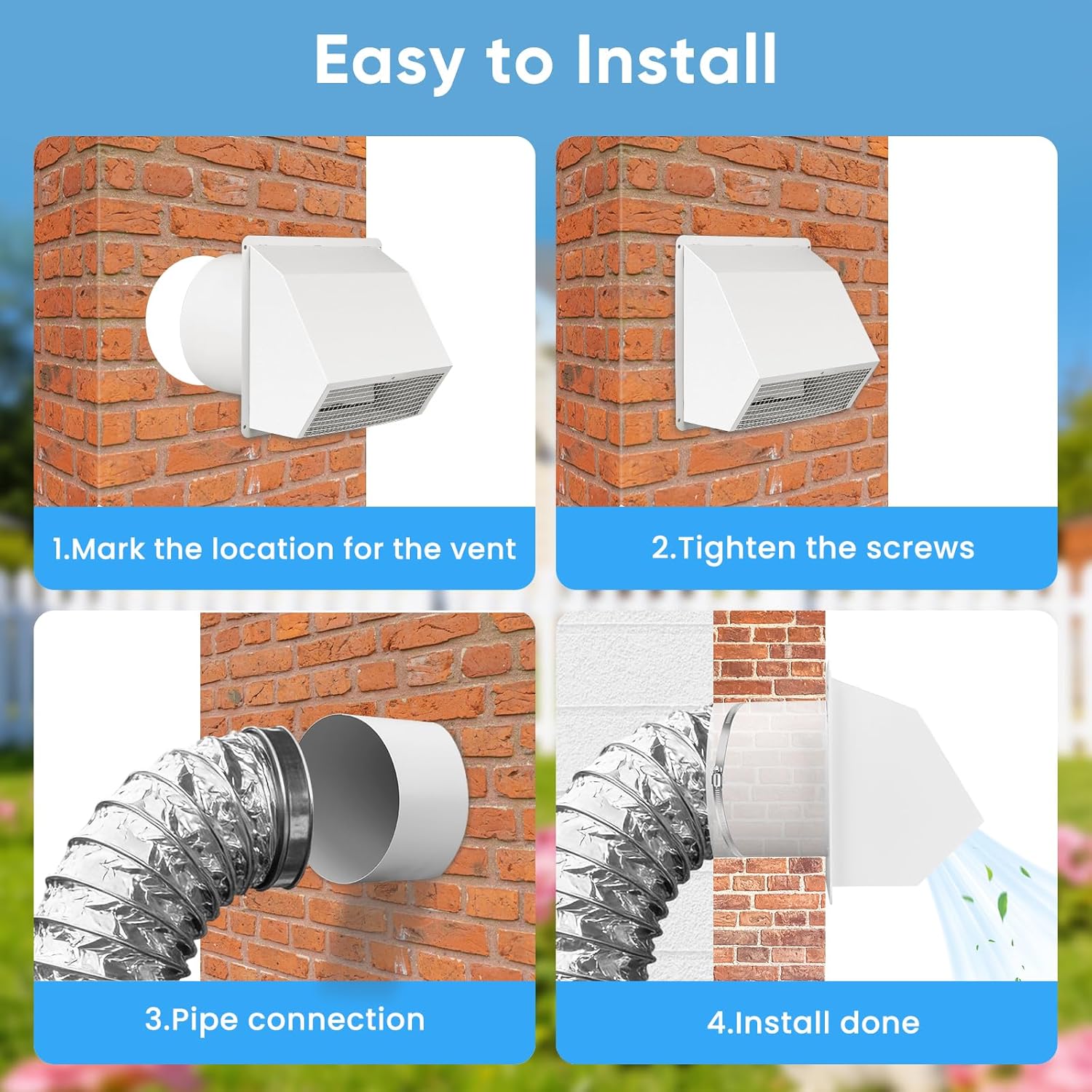 10 Inch Hooded Wall Vent with Damper & Screen - Heavy-Duty Galvanized Steel Wall Exhaust Vent Cover for Range Hood, Dryer, Bathroom, Industrial - 8-1/4" Duct, White (10 Inch White)