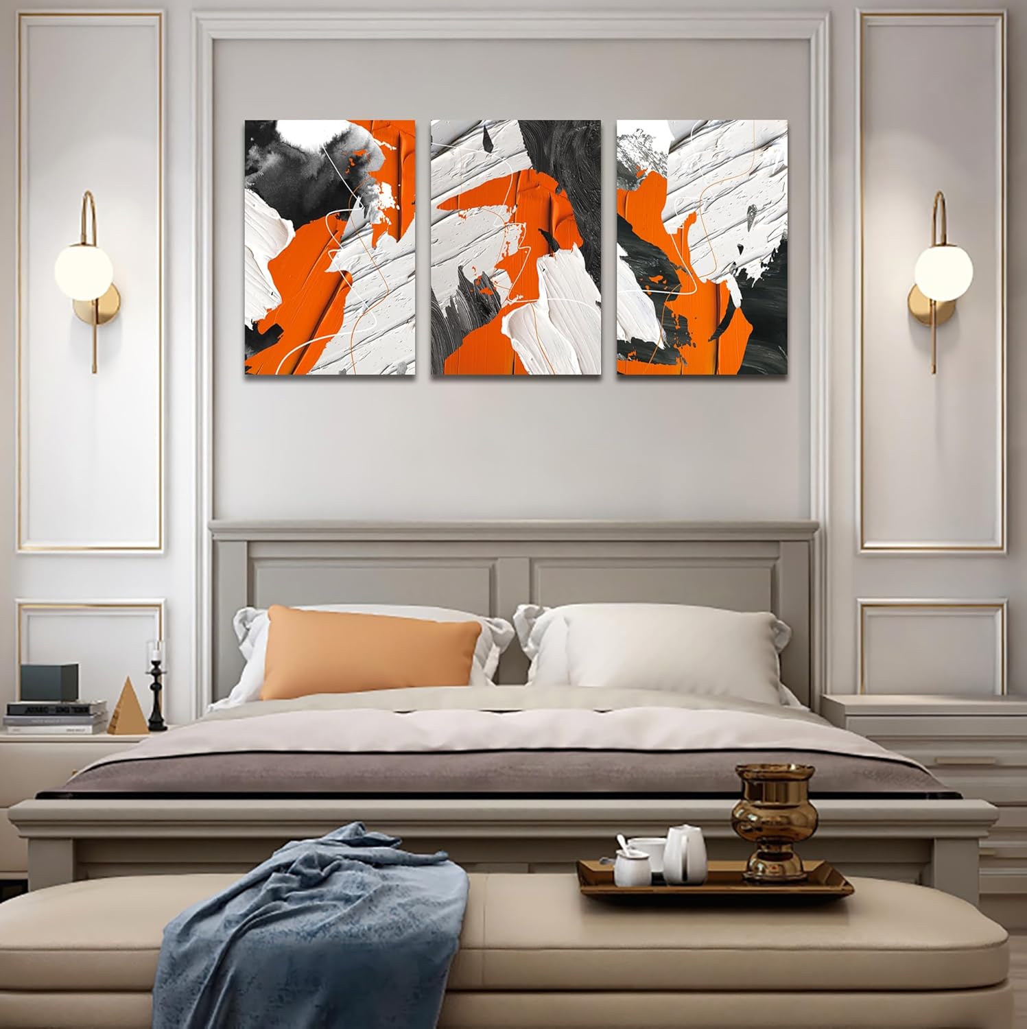 Muzagroo Art Abstract Canvas Wall Art for Living Room Modern Orange Abstract Paintings for Home Wall Decor Printed Orange Art Bedroom Decorations 3 Panels Ready to Hang M