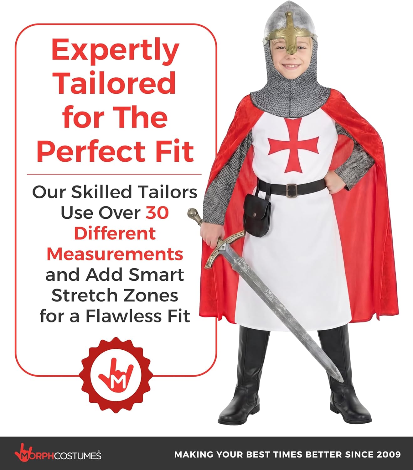 Morph Crusader Costume Kids with Kids Knight Helmet, Medieval Knight Costume Boys, Book Characters Costumes For Kid