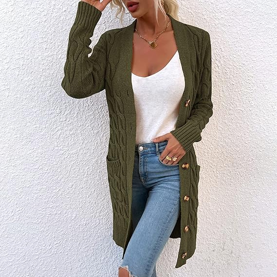 Easygou Women's Long Sleeve Cardigan Casual Open Front Knit Cardigan Sweaters with Pockets Button Down Coat Slouchy Outwear Knitwear Ladies Tops