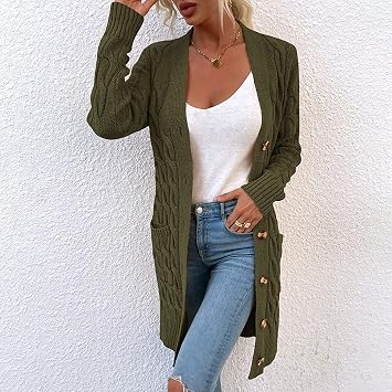 Easygou Women's Long Sleeve Cardigan Casual Open Front Knit Cardigan Sweaters with Pockets Button Down Coat Slouchy Outwear Knitwear Ladies Tops