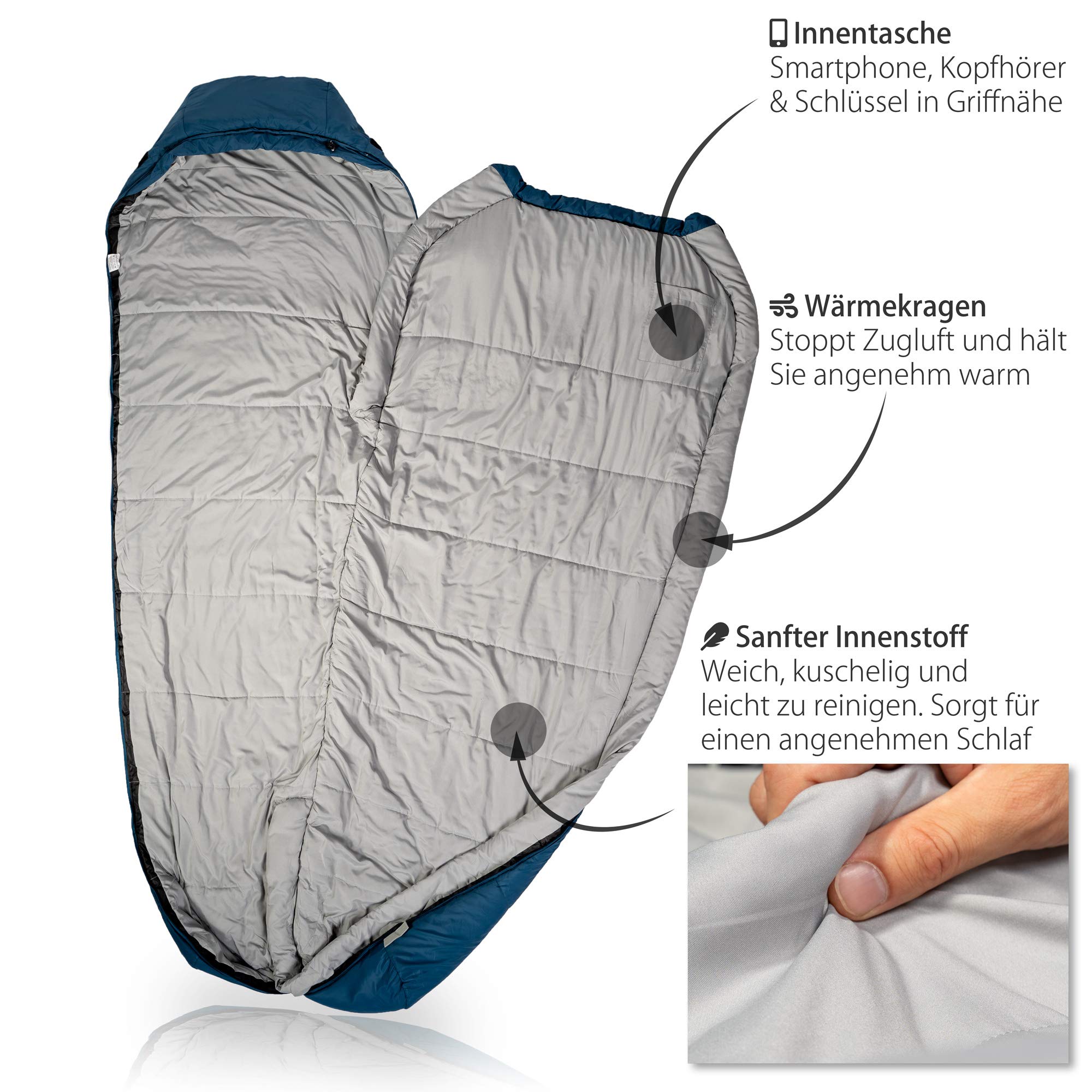 Outdoro Schlafsack 3-4 Jahreszeiten für Erwachsene Damen & Herren | Outdoor & Camping, Frühling, Herbst & Winter