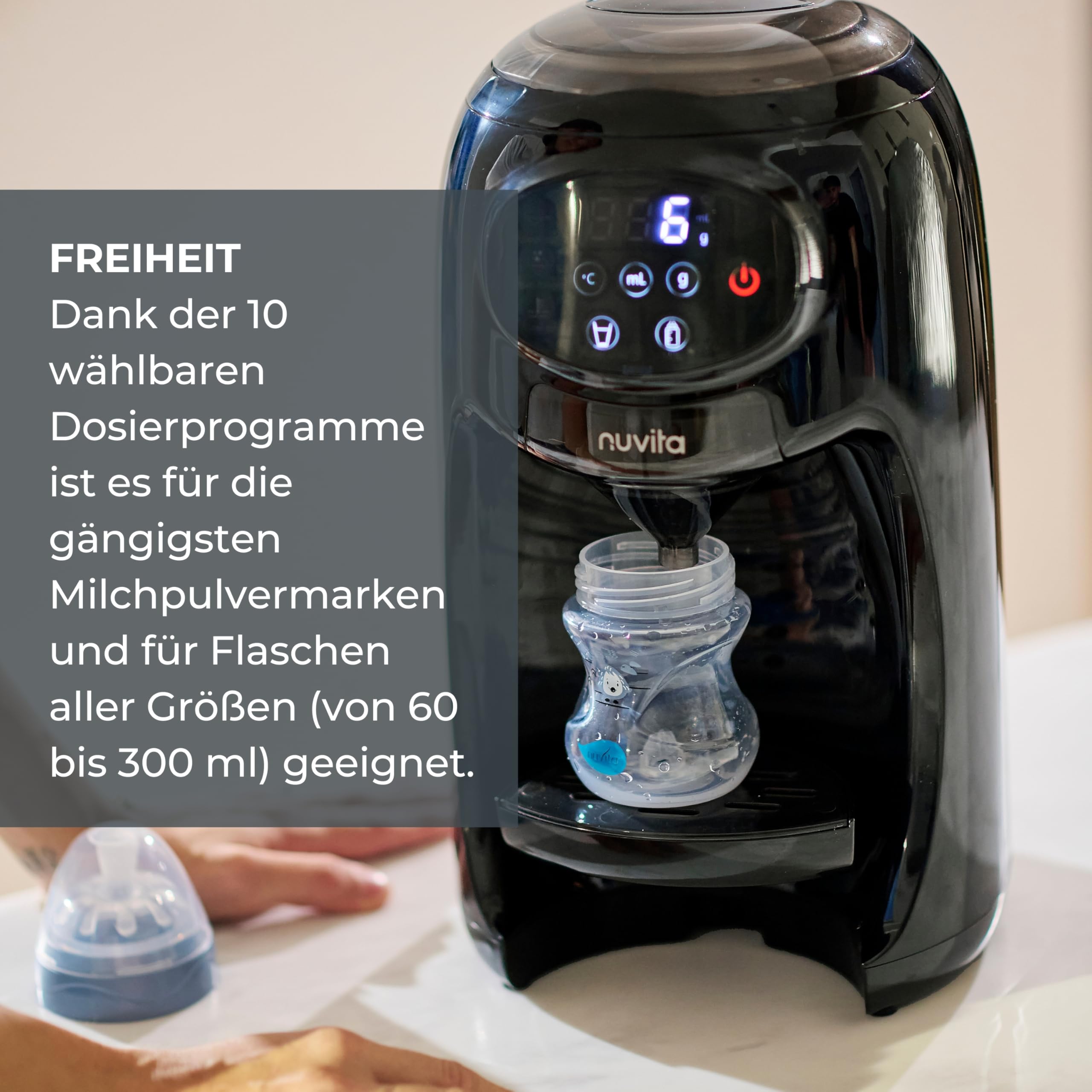 Nuvita 1180 Lattespresso - Instant-Milchpulver-Flaschenzubereiter, Präzise Dosierung, Erwärmung und Mischung, 4 wählbare Temperaturen, Kompatibel mit den meisten Milchpulvermarken