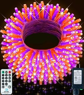 Halloween Lights Outdoor, 300 LED 99ft Orange and Purple String Lights Indoor Outdoor Halloween Decorations, with 8 Lighting Modes Timer Memory for Halloween Party Home Tree Yard Room