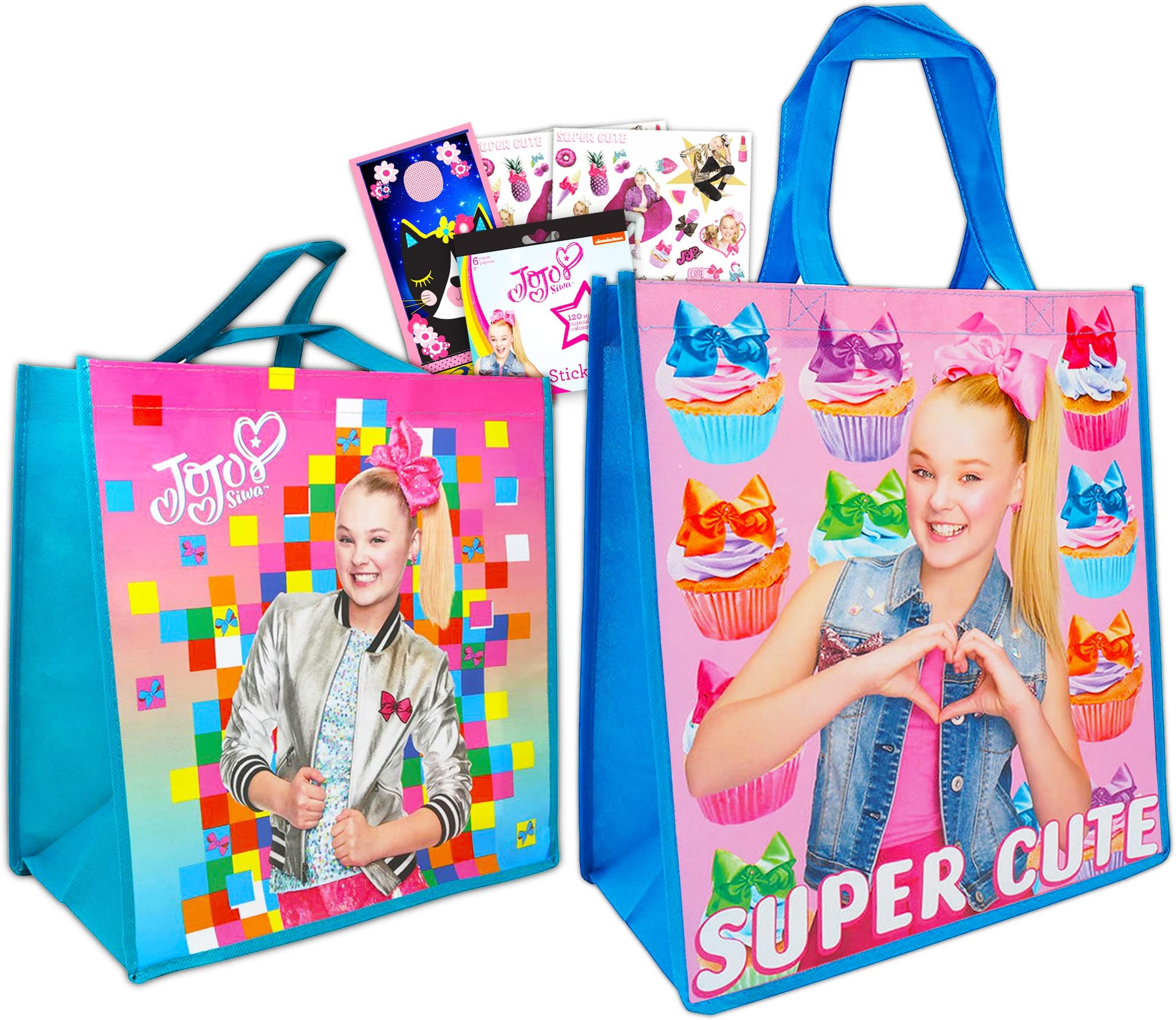 Nickelodeon Jojo Siwa Tote Bag Set Jojo Siwa Party Supplies - 2 Pack Jojo Siwa Party Favor Bag for Kids Nick Jr Jojo Siwa Party Decorations (Jojo Siwa Bag Set)