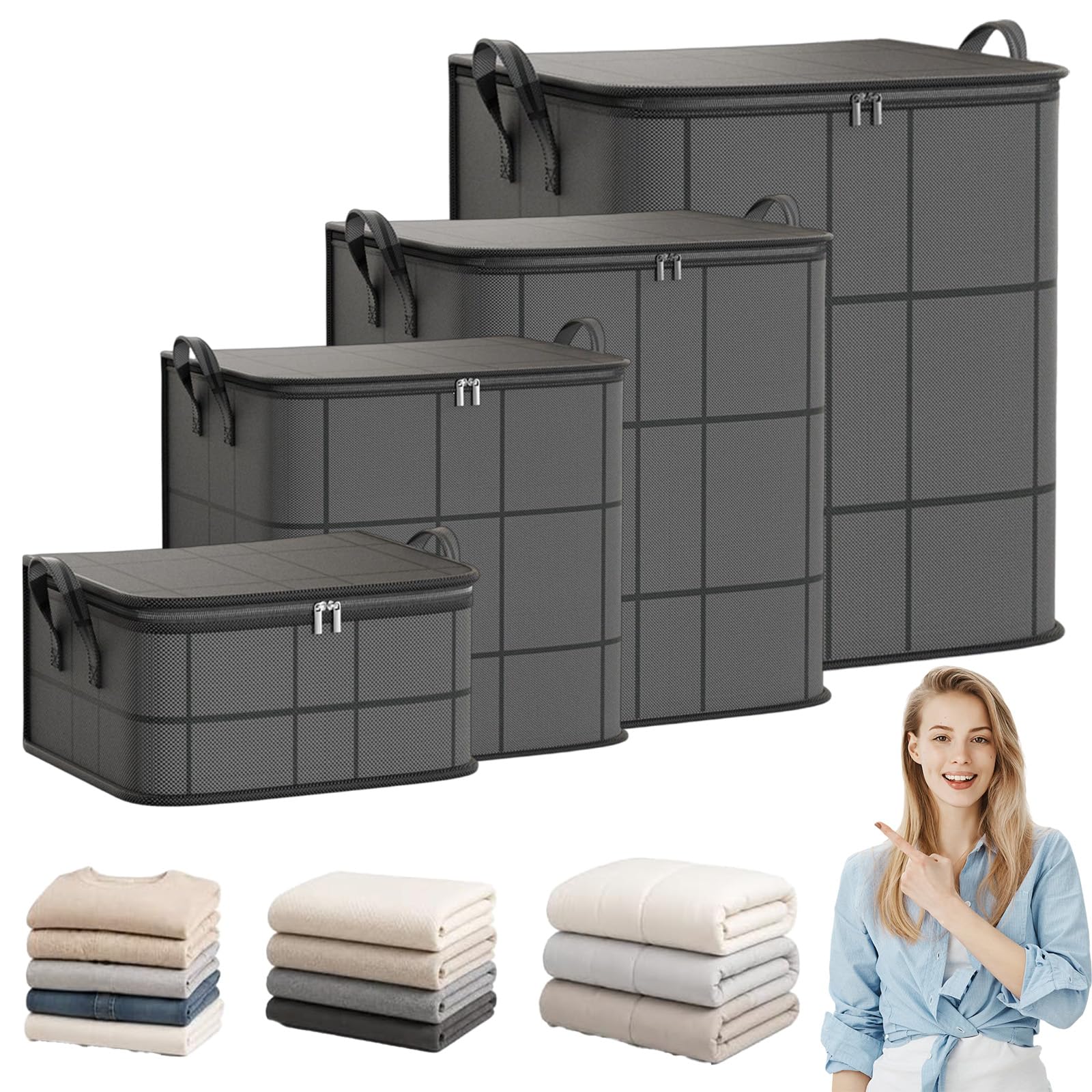 40L-180L Capacity Spacious Moving Storage Bin, Zippered Fabric Organizer (4PCS)