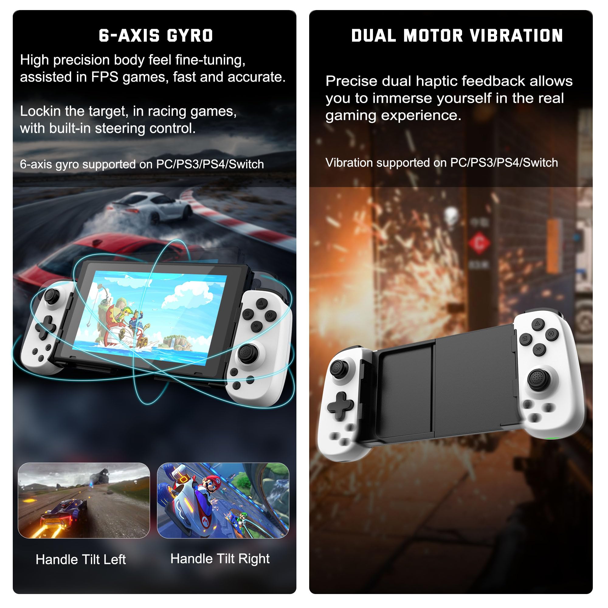 Joso Controller di gioco mobile per iPhone/Android/PC/Switch/PS4/PS3, joystick Bluetooth Gamepad con Turbo/giroscopio/vibrazione a 6 assi, Play Call of Duty, Roblox, Genshin Impact, Cloud Gaming,