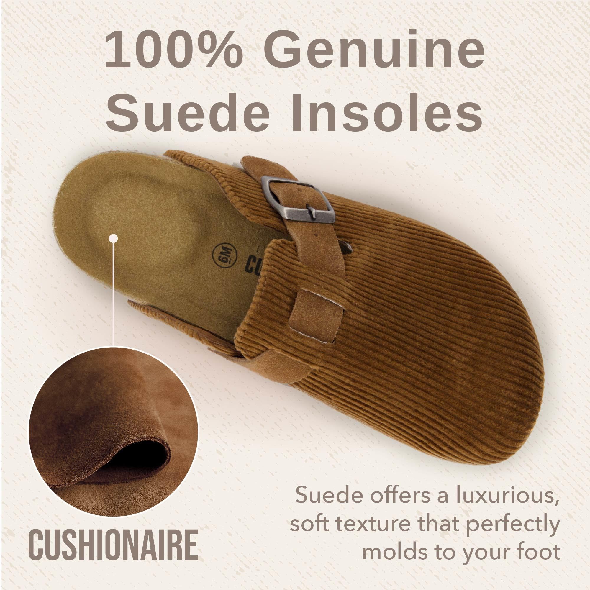 CUSHIONAIRE Hana Womens Clogs | Comfortable Vegan Suede Clogs for Women | Slip On Potato Shoes with Cork Footbed & Arch Support | Memory Foam, Wide Widths Available: 7.5 Tan Corduroy