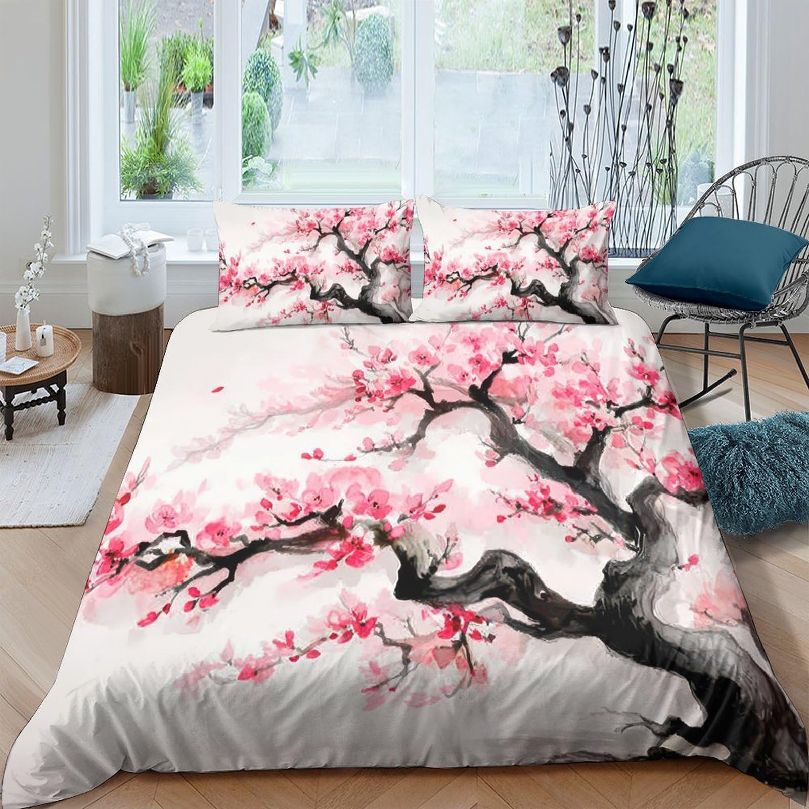 Ctjqhvkz Style-10 3D Printed Cherry Blossom Fitted Sheet Microfiber Soft Breathable Plum Tree Mattress Cover For Bedroom Dorm Decor Single（135X200cm）