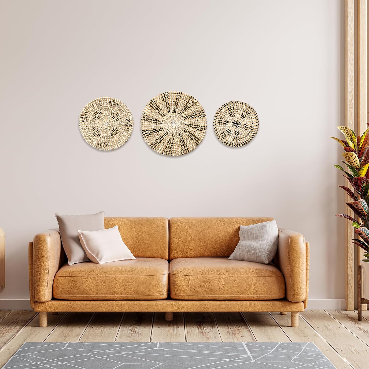 uxcell Bohemian Wall Basket Decor Set, Straw Wall Decor, Wall Hanging Decor, Hanging Woven Wall Basket, Wicker Wall Decor (3pcs)