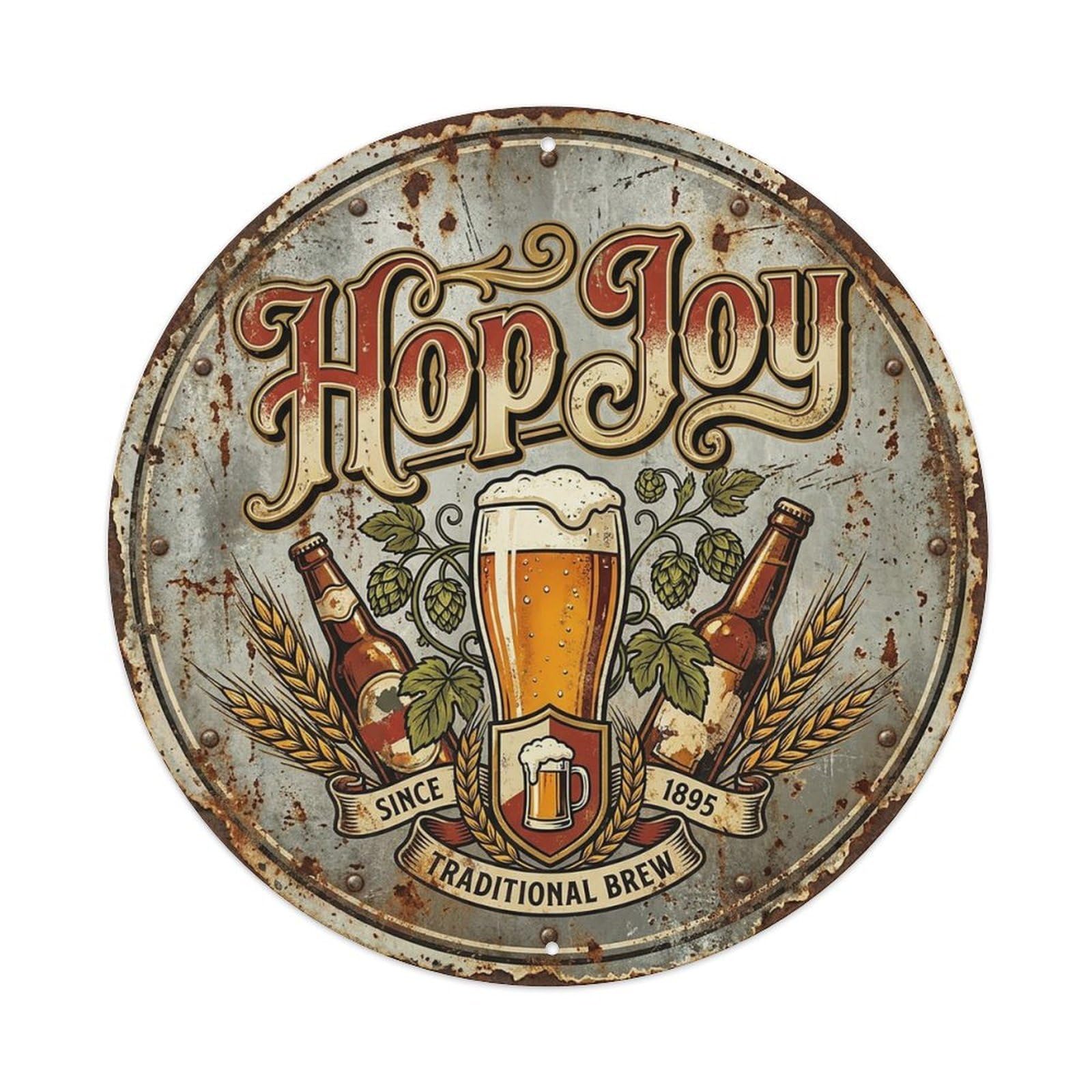 Vintage Beer Rustic Hop Joy Retro Bar for Pub Vintage Metal Tin Sign Plaque Wall Decor for Cafe, Club Bar, Office, Garden Metal Poster 8x8Inch