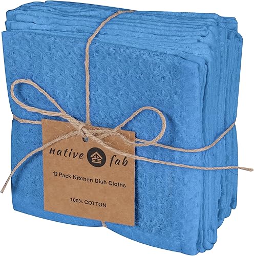 Native Fab Paquete de 12 paños de cocina de algodón de 12 x 12 pulgadas, absorbentes, lavables, paños de limpieza de restaurantes, trapos para el