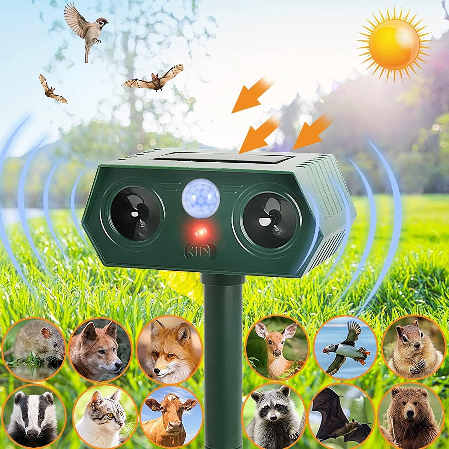 2 pcs Cat Repellent Garden, Fox Deterrent Ultrasonic Solar Powered