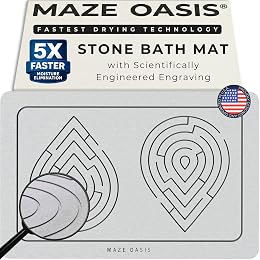 MAZE OASIS - 5X Faster Drying - Premium - Stone Bath Mat [Engineered Design] – Diatomaceous Earth Bath Mat Non Slip & Stone Drying Mat – Quick Dry Shower Mat Anti Mold – Zen Sterling 23.6 × 15.3 in