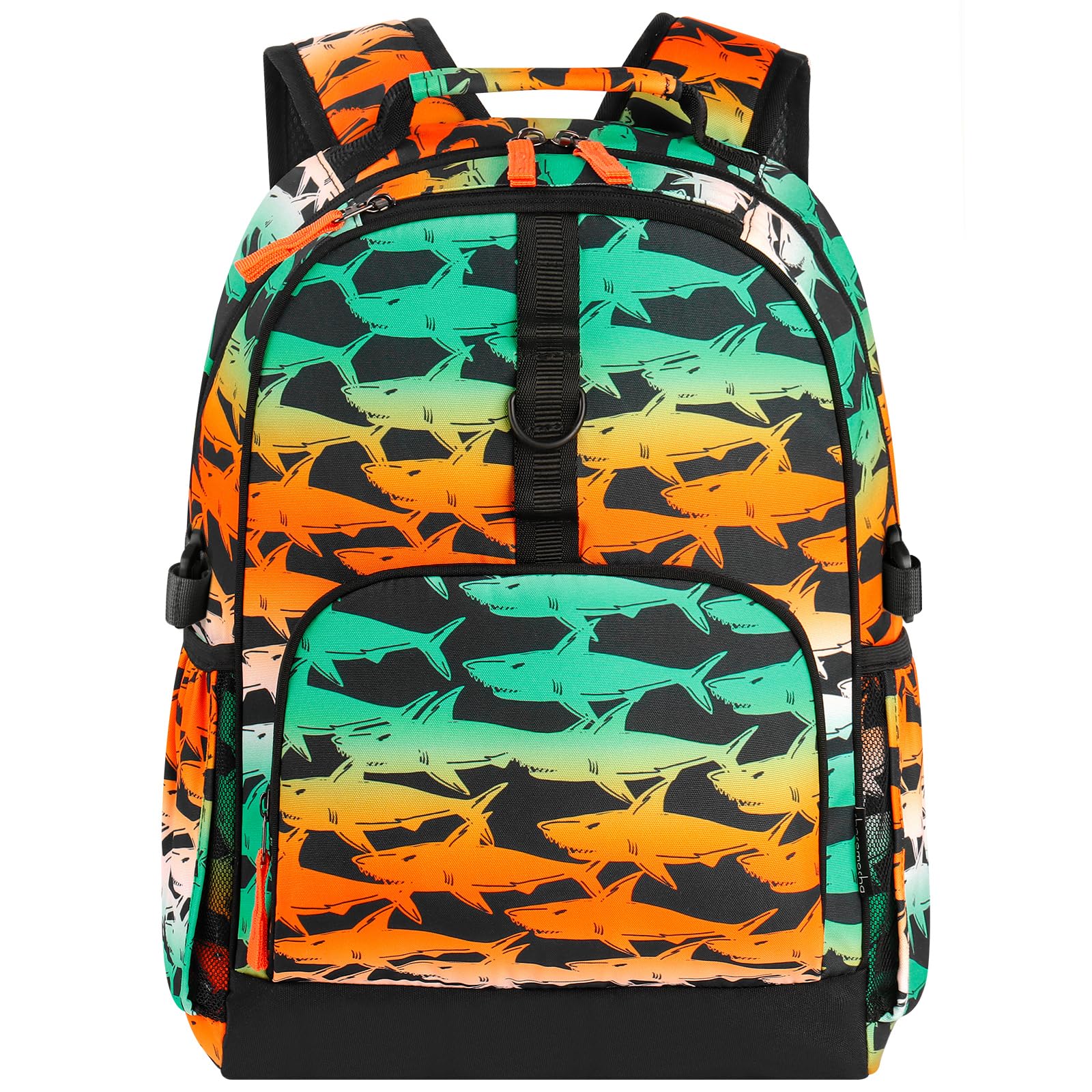 Choco Mocha Shark Backpack for Boys, Elementary School Backpack for Boys Ages 6-8 Kids Kindergarten Backpack Bookbag 17 Inch with Chest Strap