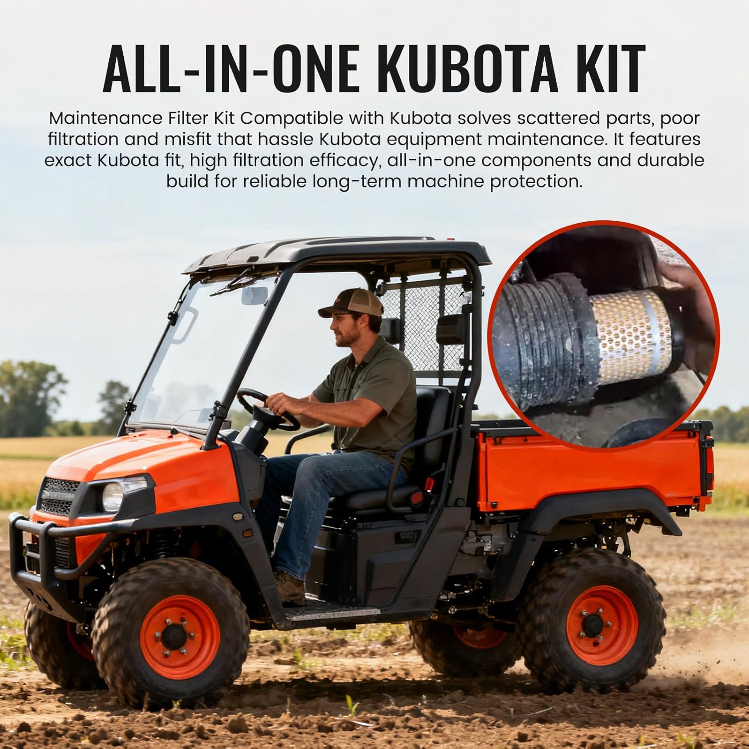 Maintenance Filter Kit Compatible with Kubota RTV-X1140 RTV-X1100C RTV-X1120D Utility Vehicle Replaces 77700-05389 HH150-32094 6A320-59930