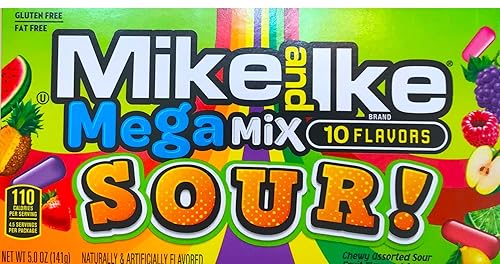 Mike & Ike Mega Mix Caramelos agrios sin gluten y sin grasa Peso neto 5 oz (1)