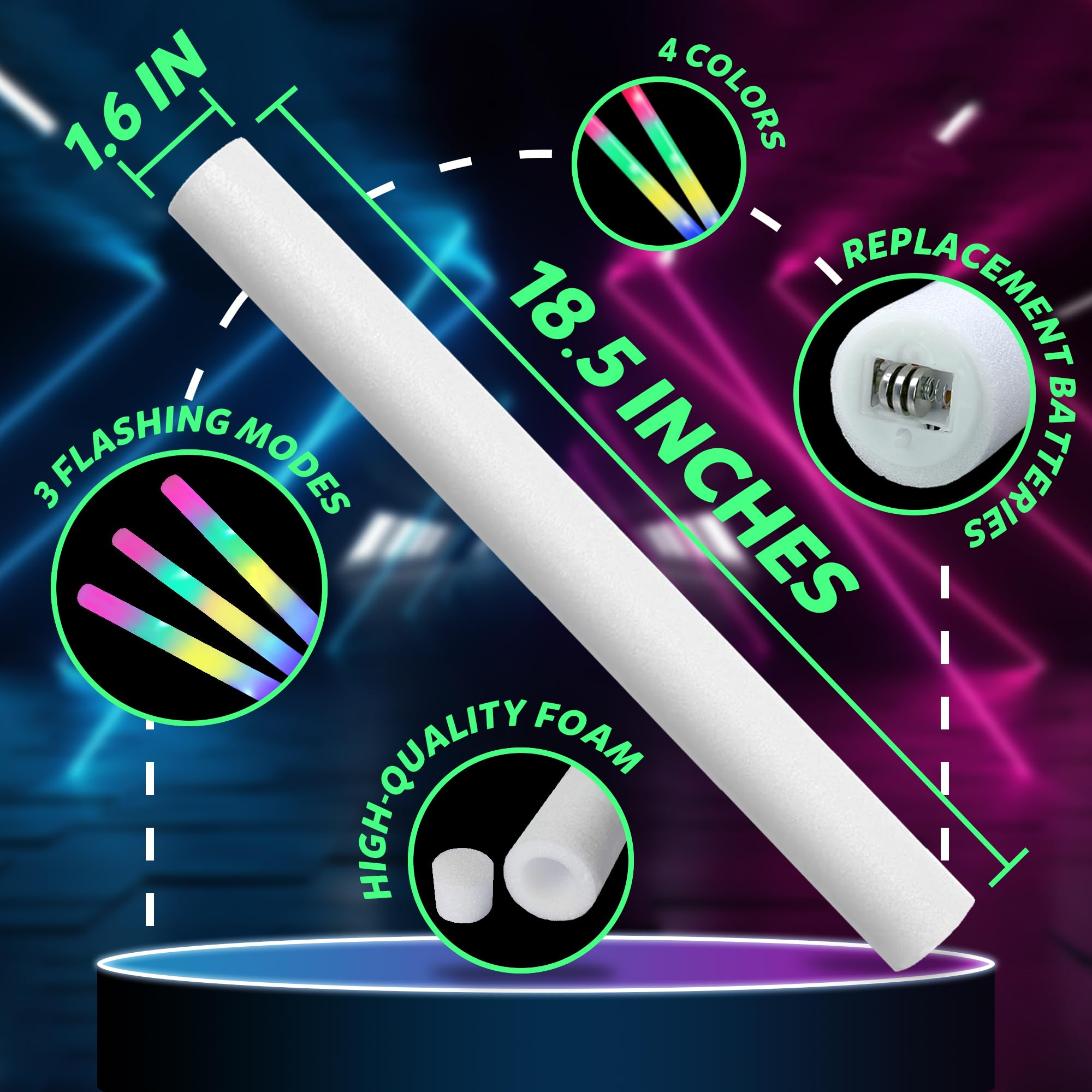 Amazon.com: 100 Pcs 18.5 inch Foam Glow Sticks Bulk, 4 Color LED