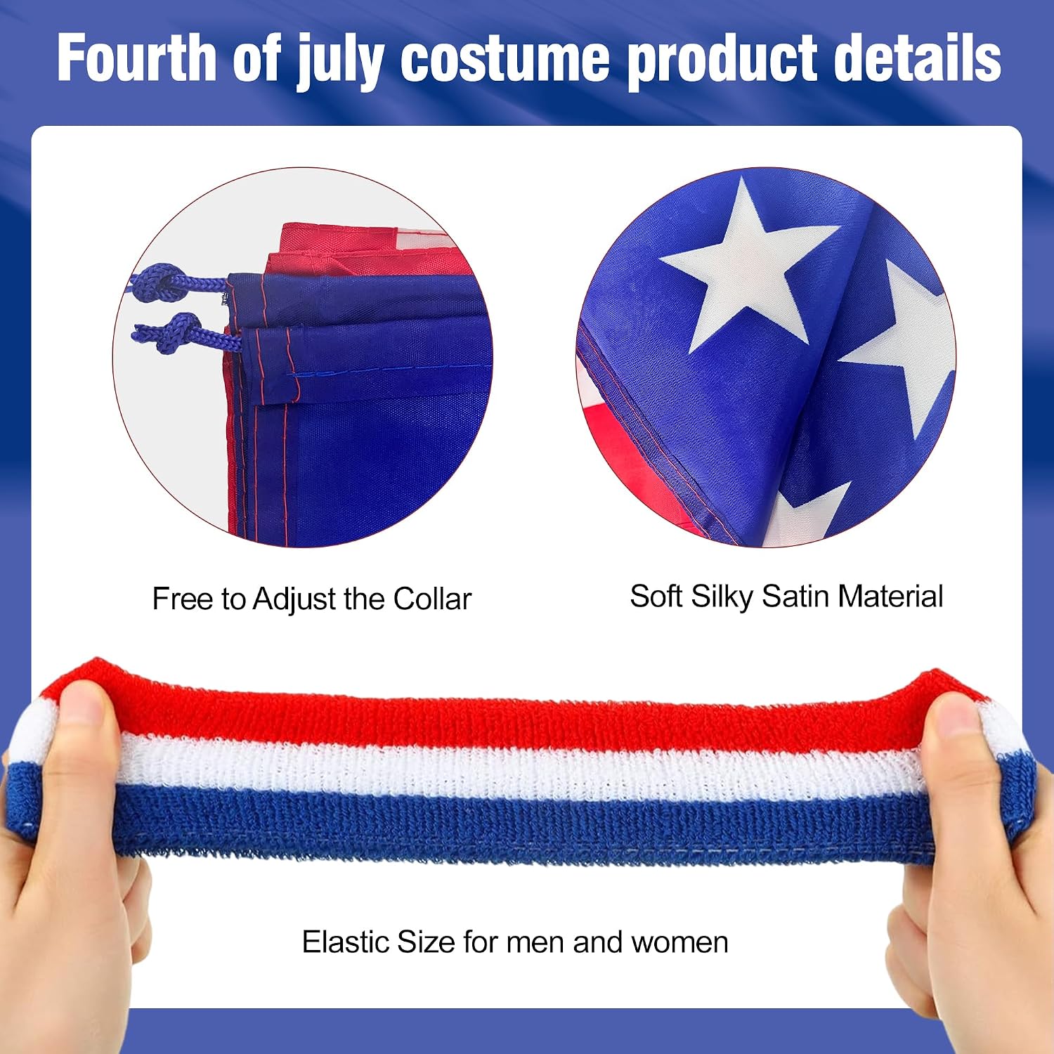 Generic American Flag Costume Cape Set, USA Sunglasses and Flag Headband for Men Women 4th of July Independence Day Celebration Halloween Party Accessories, Large