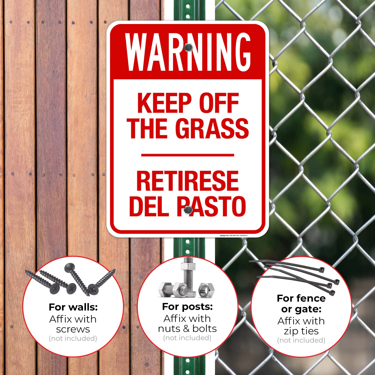 Warning Keep Off The Grass Bilingual Sign, 18x24 Inches, Rust Free .063 Aluminum, Fade Resistant, Made in USA by Sigo Signs