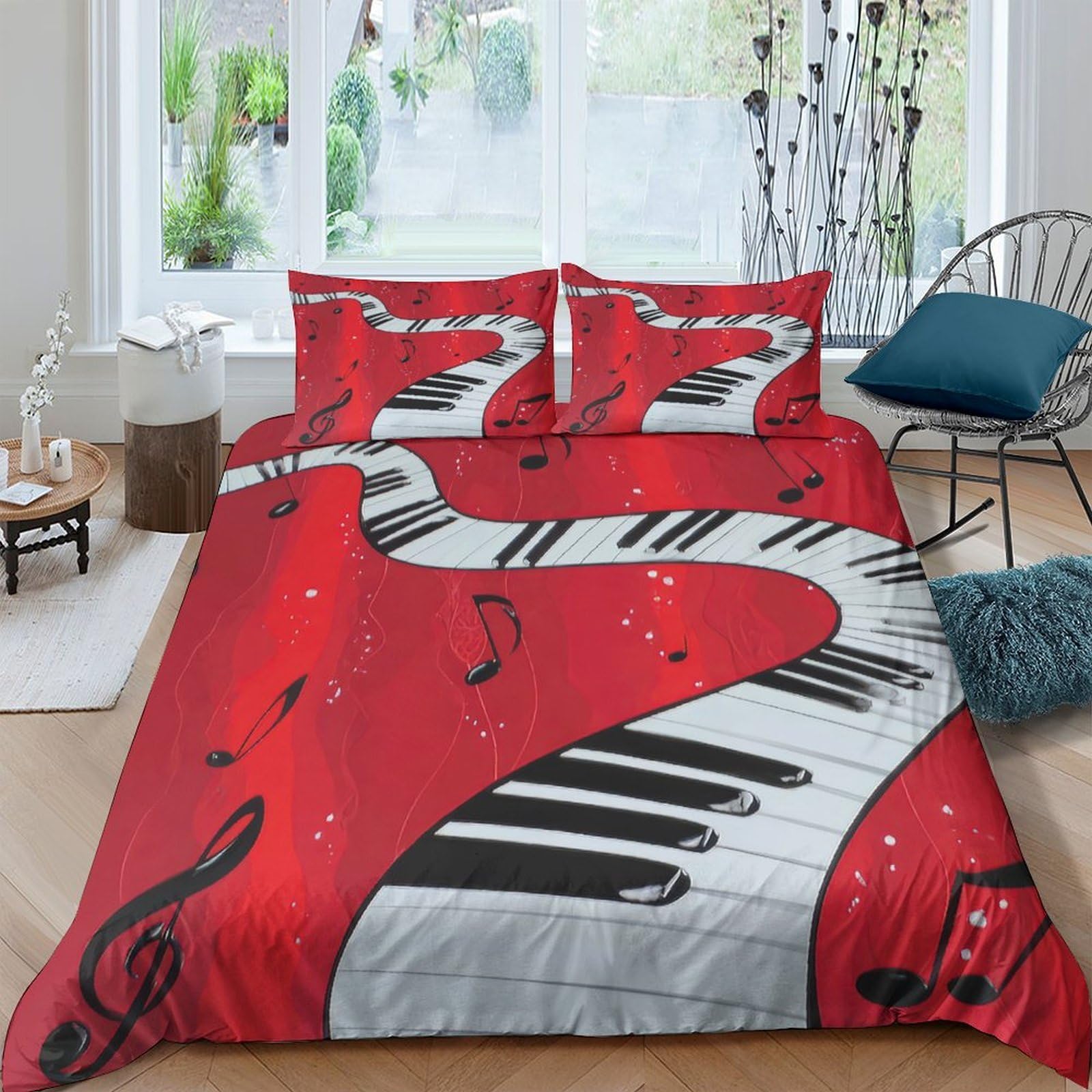 Ctjqhvkz Style-7 3D Printed Red Piano Keys Fitted Sheet Microfiber Soft Musical Notes Bed Cover For Bedroom Guest Room Decor Single（135X200cm）