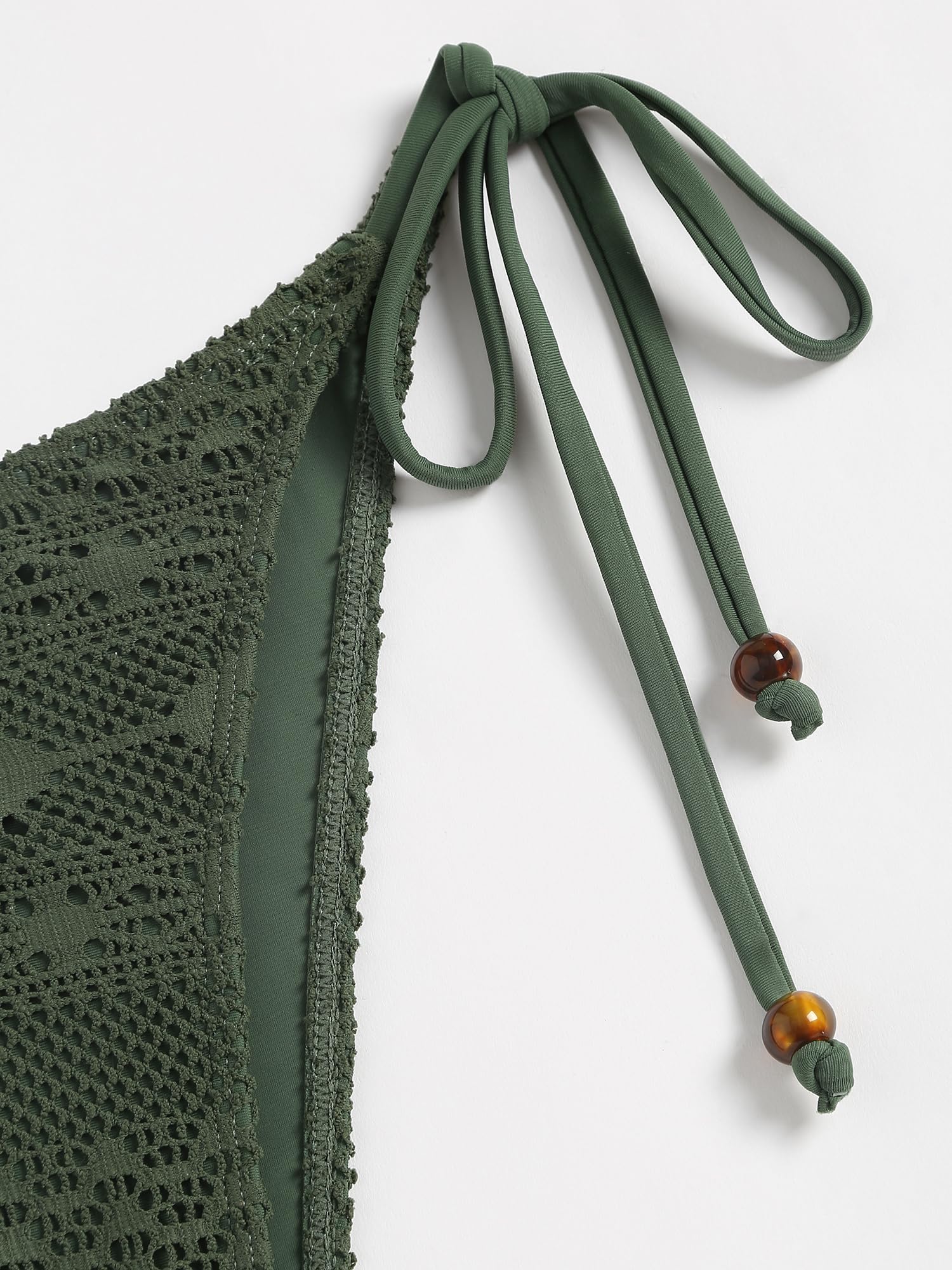 ZAFUL Women's Bikini Set Fishnet Triangle Tie Convertible Collar Halter Bandeau Shell Two Piece Bathing Suit: X-Large Army Green