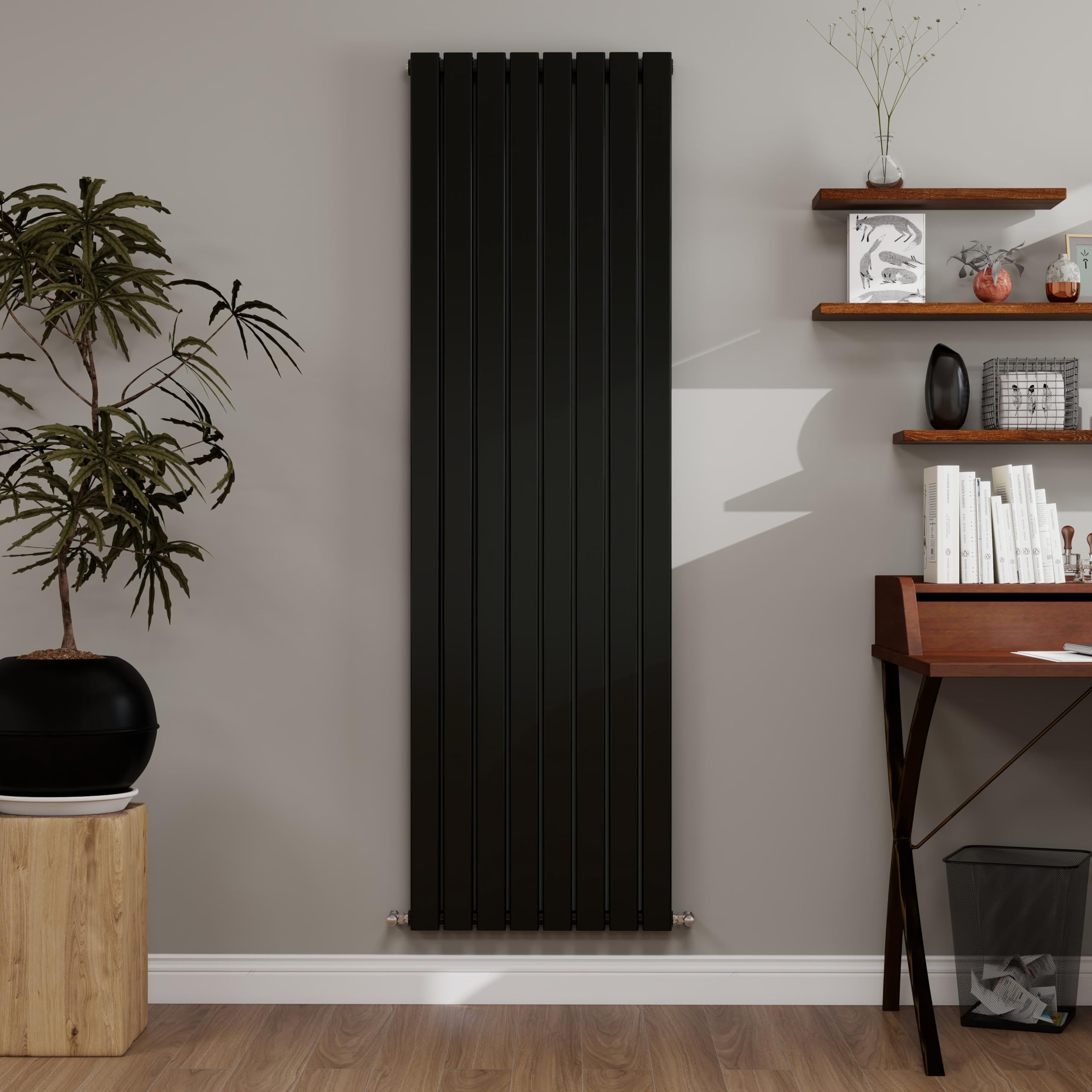Simple bathrooms Black Designer Radiator Vertical 1800×544mm Double Flat Panel - Wall/Floor Mounted for Modern Multi-Scene & Central Heating Radiator 6311 BTU