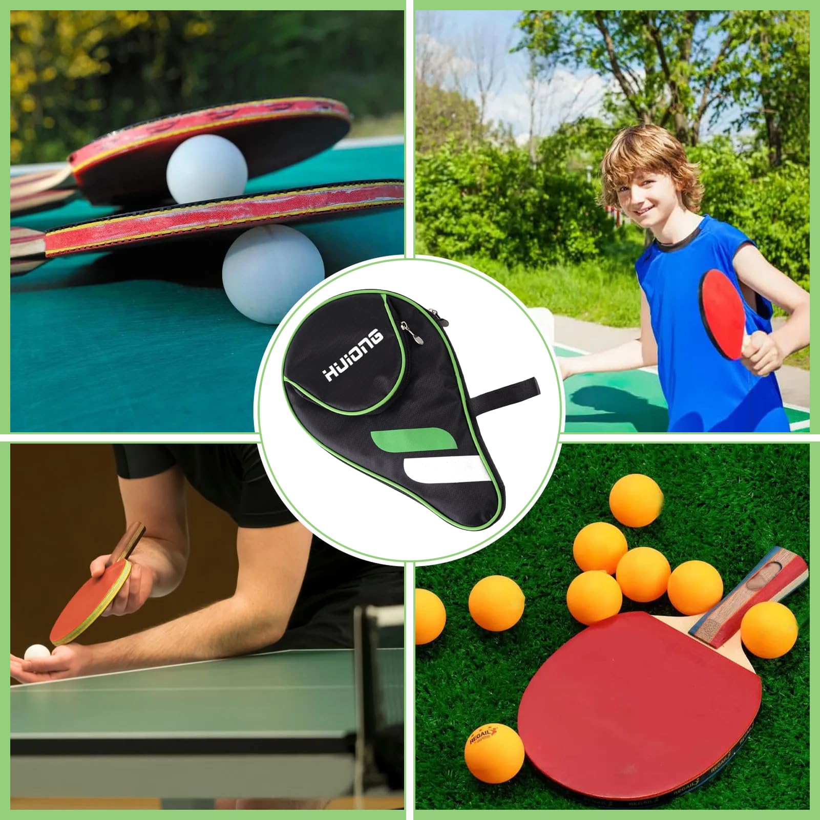 Custodia per racchetta da ping pong con scomparto per palla, custodia per racchette da ping pong, borsa da ping pong, custodia per racchette da ping pong, custodia per 2 racchette e 3 palline - 5