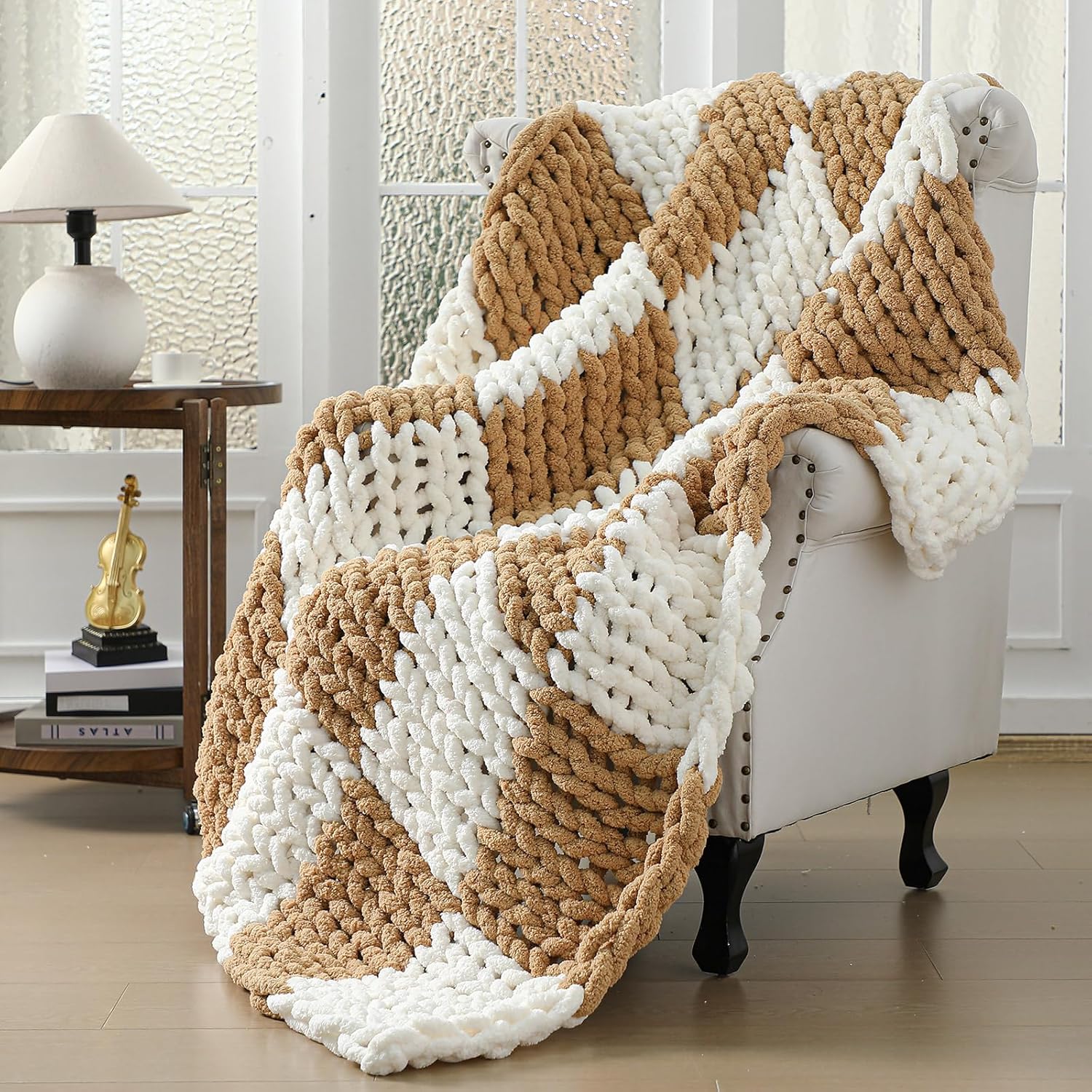 Tudomro Checkered Chunky Knit Throw Blanket 