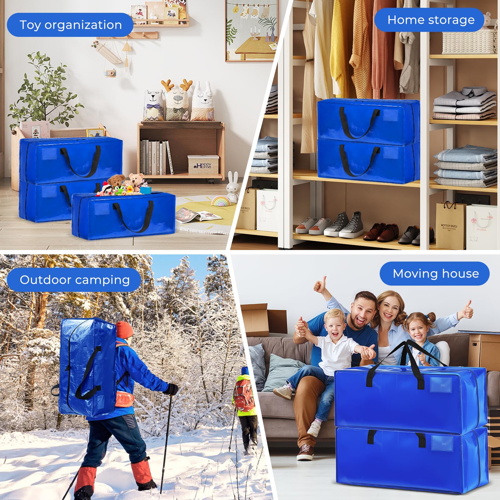 Borse da Trasloco Grandi, Scatole Trasloco con Cinghie per Zaino, Manici e Zip, Resistenti Borsa Portaoggetti Grande, Borse Trasloco Pieghevole per Riporre Oggetti Piumoni Vestiti
