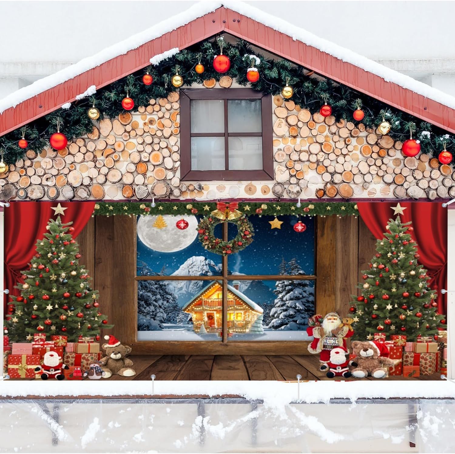 Christmas Garage Door Cover Decorations, Holiday Winter Cover, Window Xmas Tree Gifts Merry Christmas 2 Car Garage Banner Xmas Outdoor Holiday Decorations 7x16ft