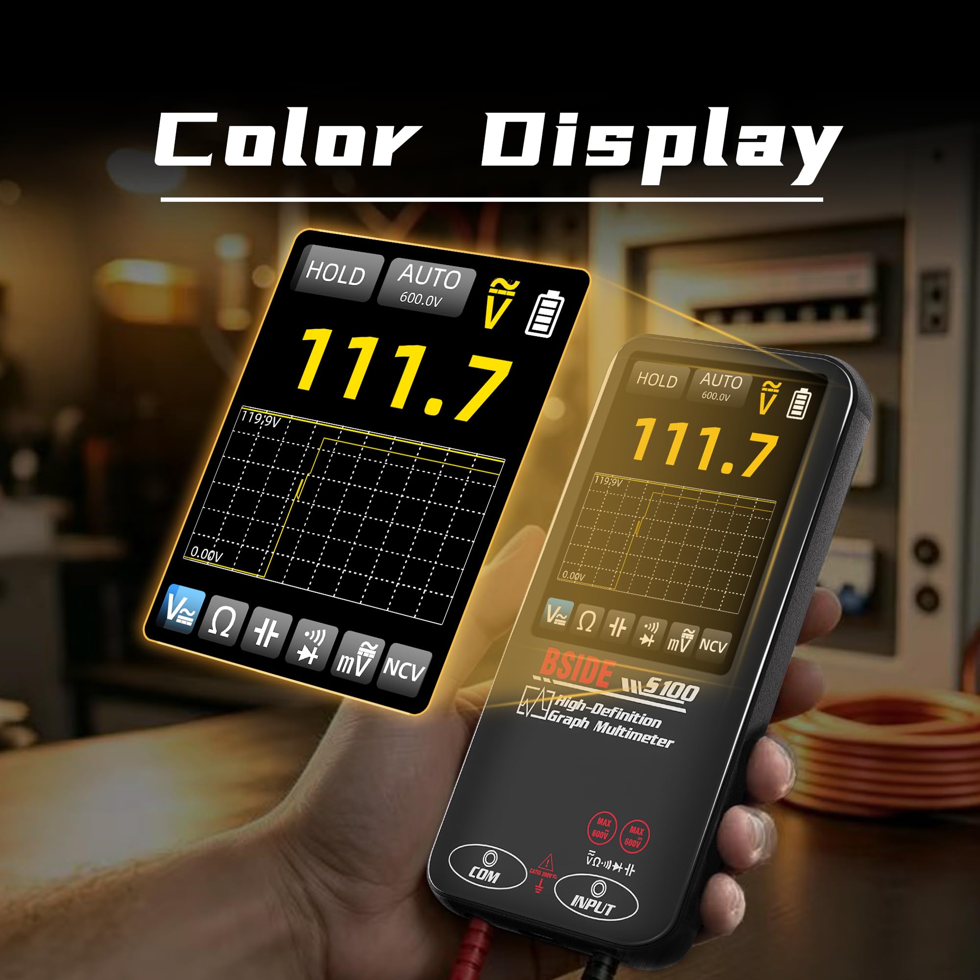 BSIDE S100 Digitales Multimeter 10000 Zählungen TRMS mit Grafikdisplay Taschenmultimeter Wiederaufladbar für Spannung Millivolt Widerstand Durchgang Kapazität Diode NCV Messung