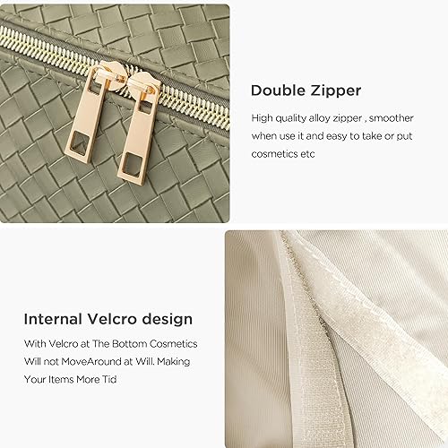 Miniatura 5 de HBselect Bolsa de maquillaje de viaje, bolsas de cosméticos de gran capacidad para mujeres, bolsa portátil impermeable, bolsa de aseo plana abierta,