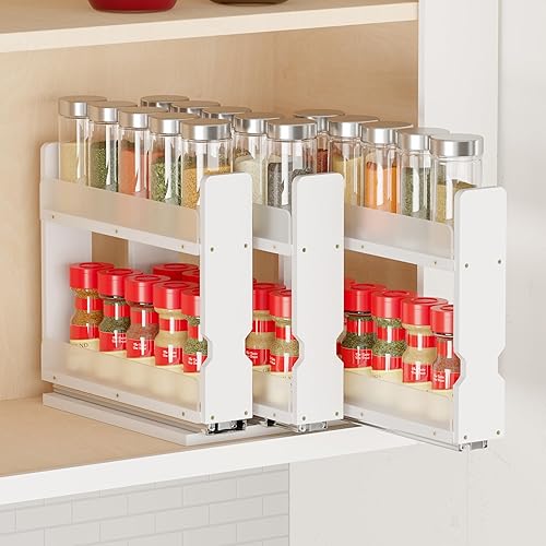 Miniatura 7 de SpaceAid - Organizador de especias extraíble de bambú para gabinete, organizador de condimentos deslizante y resistente para cocina y despensa,