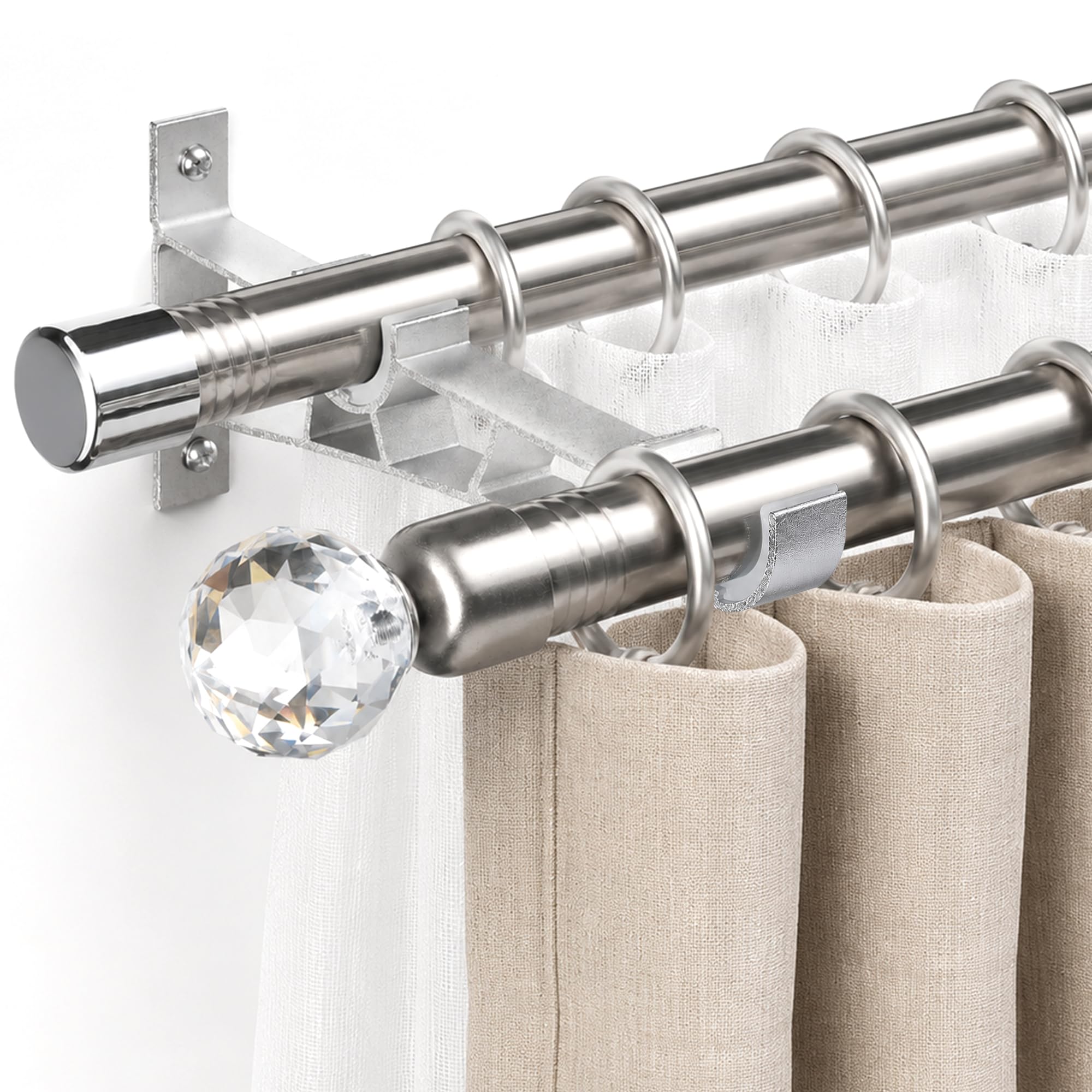 Bastone per tenda doppio, argento, 76-332 cm