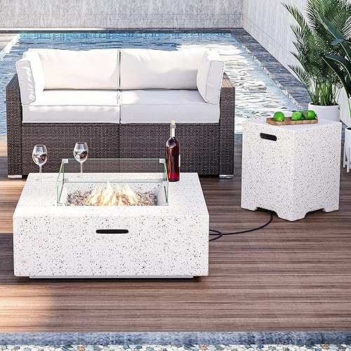 Miniatura 10 de HOMPUS Mesa cuadrada para fogata de propano para exteriores, mesa de fuego de 35 x 12 pulgadas con cubierta de tanque de 20 libras, fogata de 50000