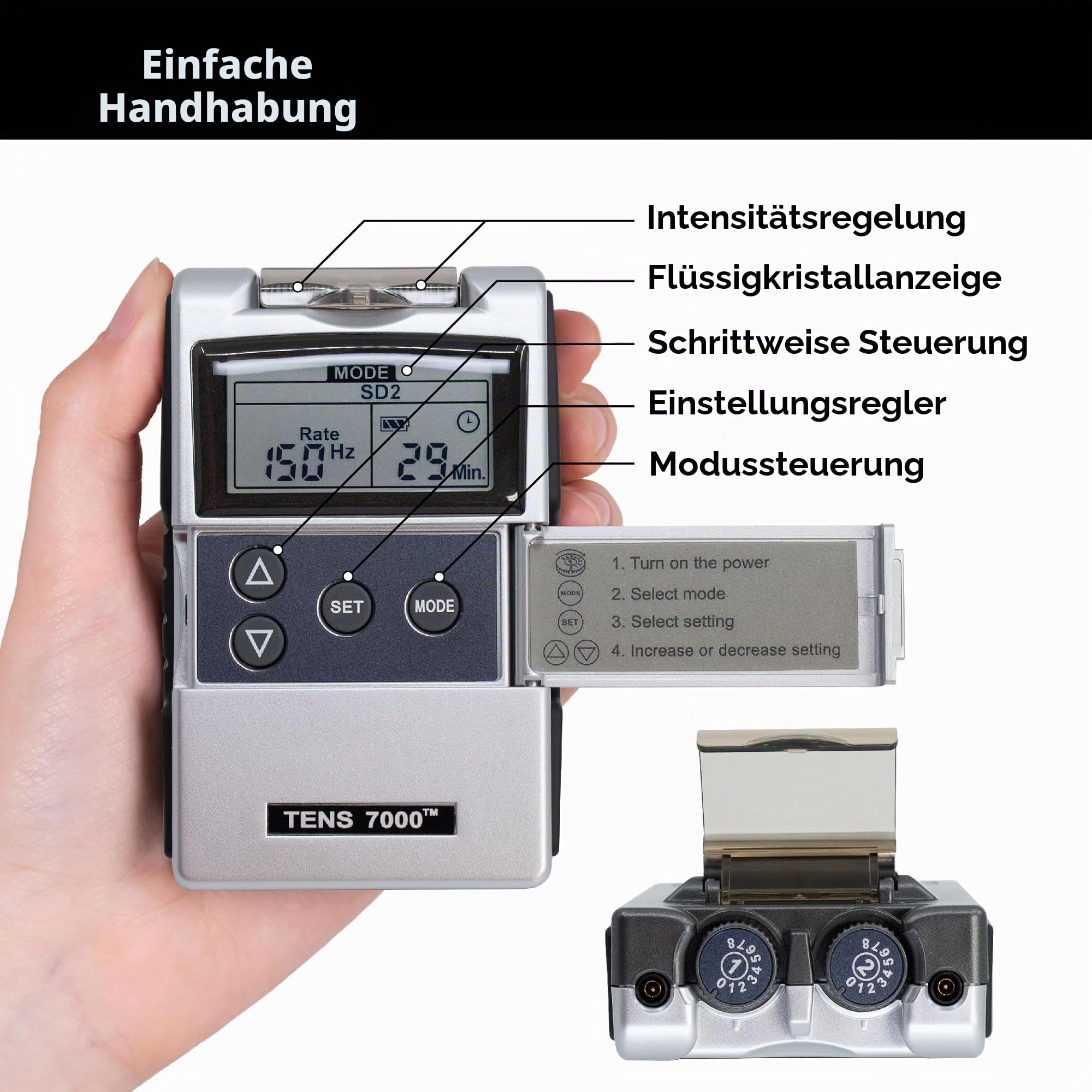 TENS 7000 Wiederaufladbare Tens Unit Muskelstimulator Rückenschmerzen Linderung 4 Elektroden/Einheit Pads Perioden Schmerzsimulator Muskelerholung & Wachstum Stimulator Elektrotherapie TENS Maschine