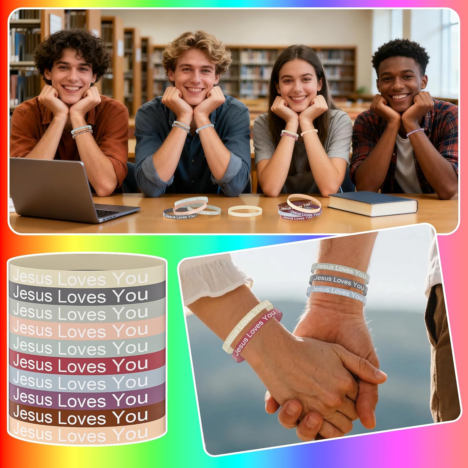 100PCS Jesus Loves You Bracelets For Women Men, Silicone Religious Christian Jesus Wristbands - Image 3