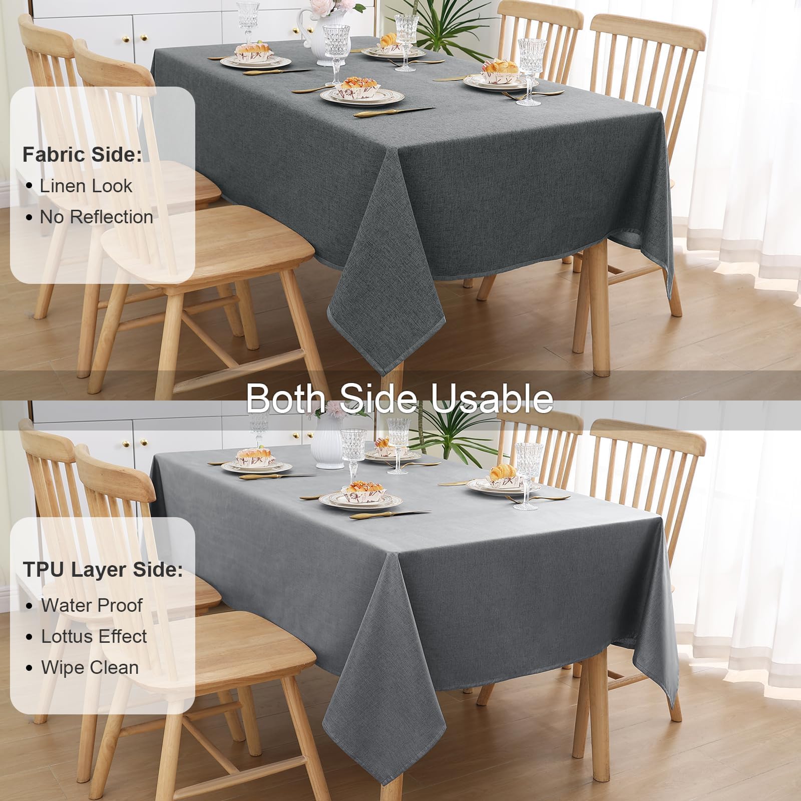 smiry Rectangular Table Cloth Wipe Clean 130x160 cm, Wipeable Water Resistant Linen Tablecloth - Image 3