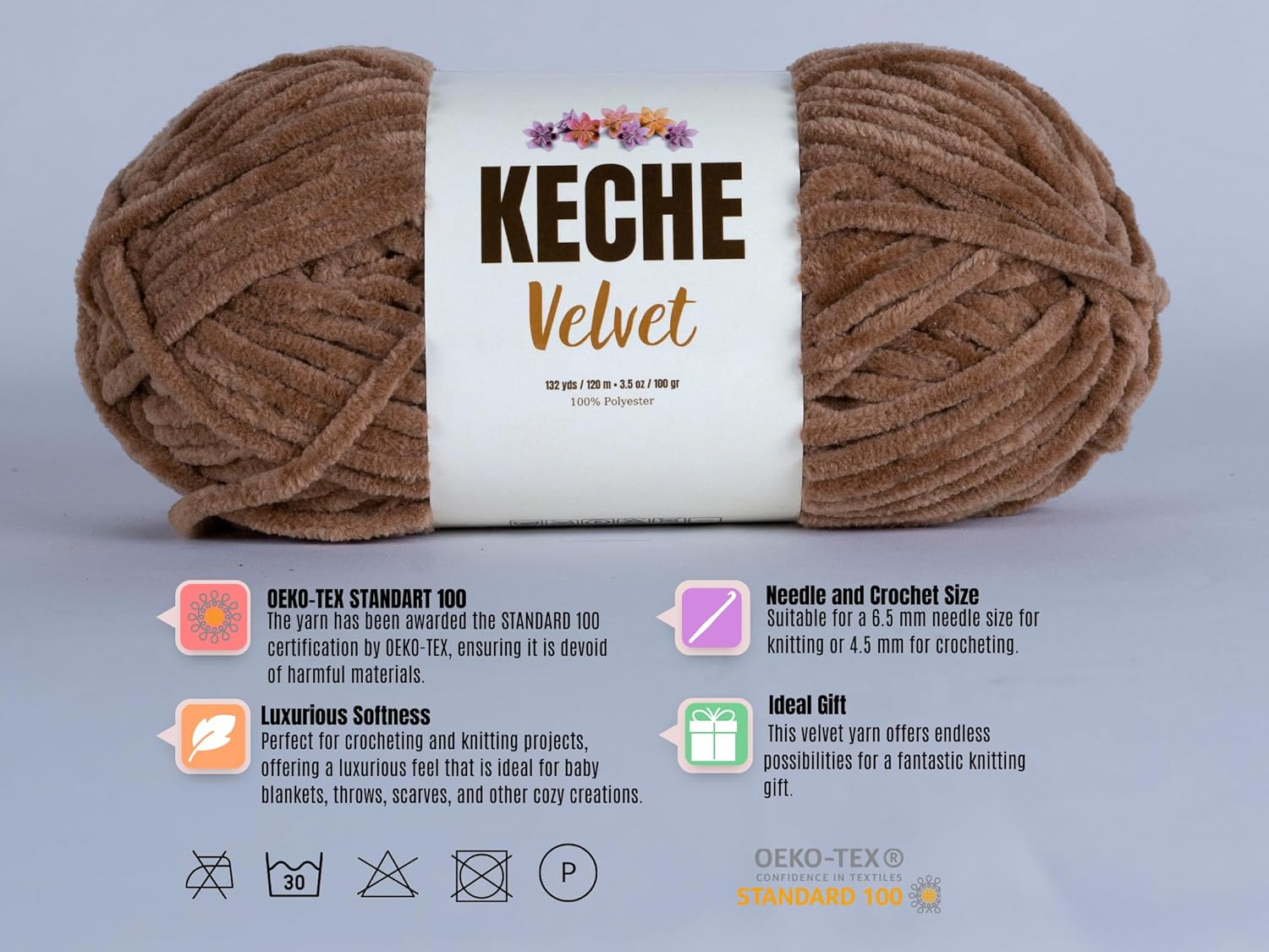 Keche Velvet Yarn for Crocheting, Soft Chenille Bulky Baby Blanket Amigurumi Yarn 3x100 gr (3x132 yds) (3- Skeins) - Latte