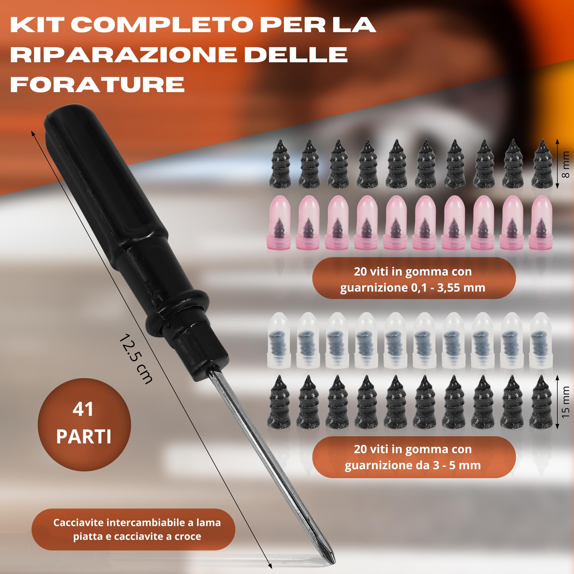 Kit Riparazione Pneumatici Auto/Moto - 40 Viti Con Mastice, Cacciavite, Per Forature D'Emergenza - Foto 6