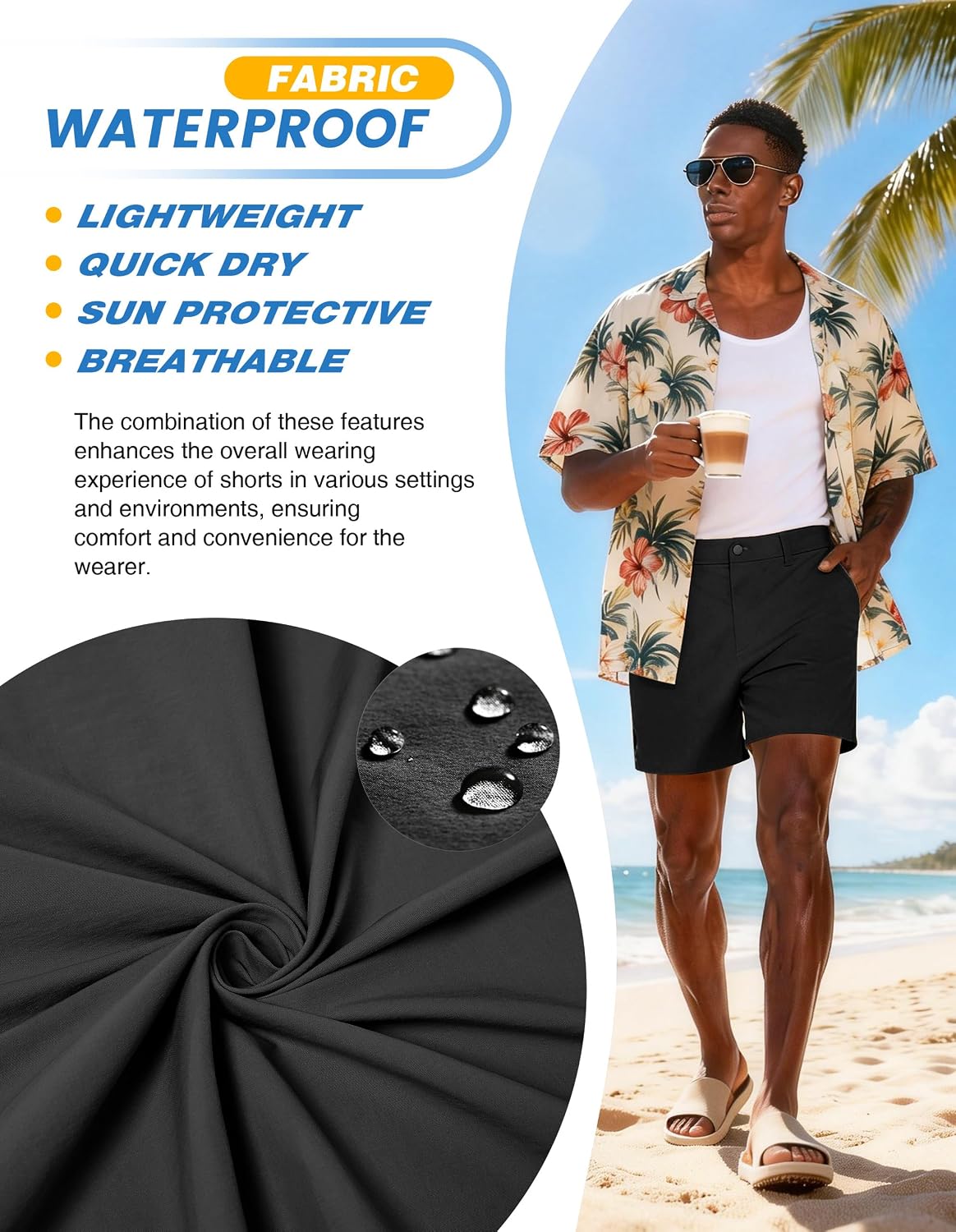 PULI Men's Golf Shorts 5 Inch Stretch Waterproof with 5 Pockets for Travel Hiking Casual Business