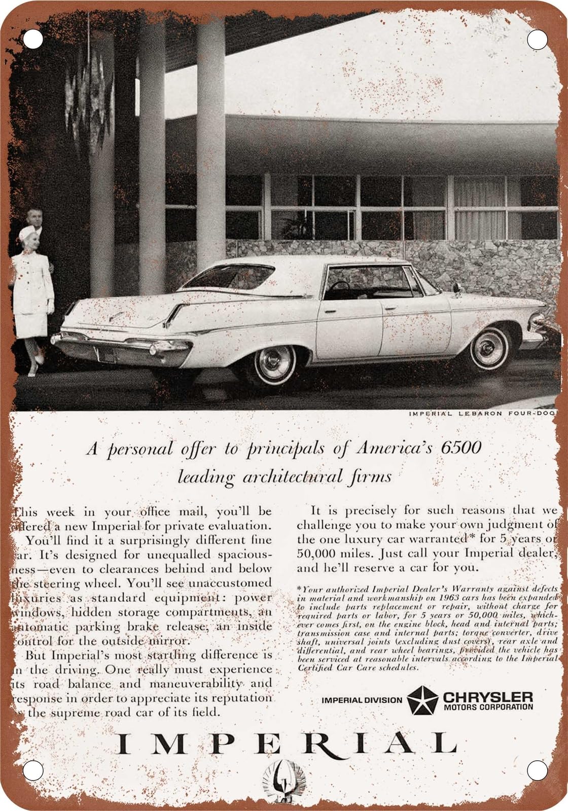 METAL SIGN - 1963 Imperial Vintage Ad 07 - Old Retro Rusty Look home decor