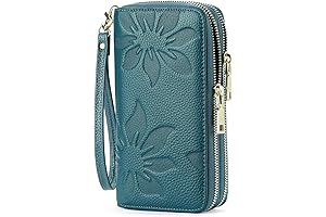 Women's Luxurious Double Zip Leather Wallet with RFID Blocking Wristlet