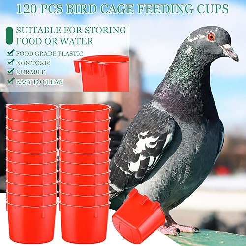 Miniatura 2 de Ziliny 120 tazas de jaula para pollos y pájaros, tazas de plástico colgantes para pollos y bebederos de 8 onzas para suministros de Gamefowl para