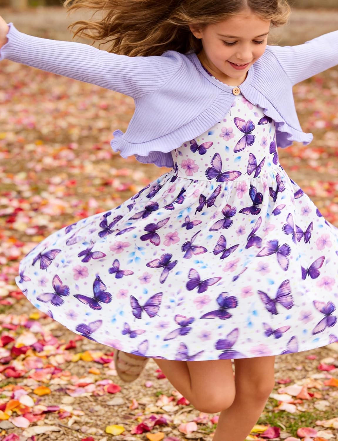 Girl Sleeveless Dresses with Long Sleeve Ruffle Cardigan Size 2-9 thumbnail