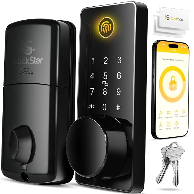 LOCKSTAR Smart Door Lock Keyless Entry Deadbolt Door Lock Multiple Entry Methods APP Fingerprint Touch ID Keypad Code